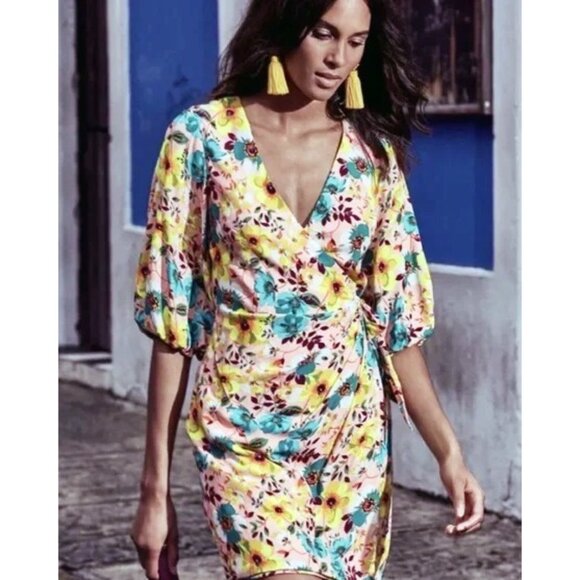 Aidan Mattox Dresses & Skirts - NWT $225 Aidan Mattox Peach Floral Printed Faux Wrap Cocktail Summer Dress 2 XS